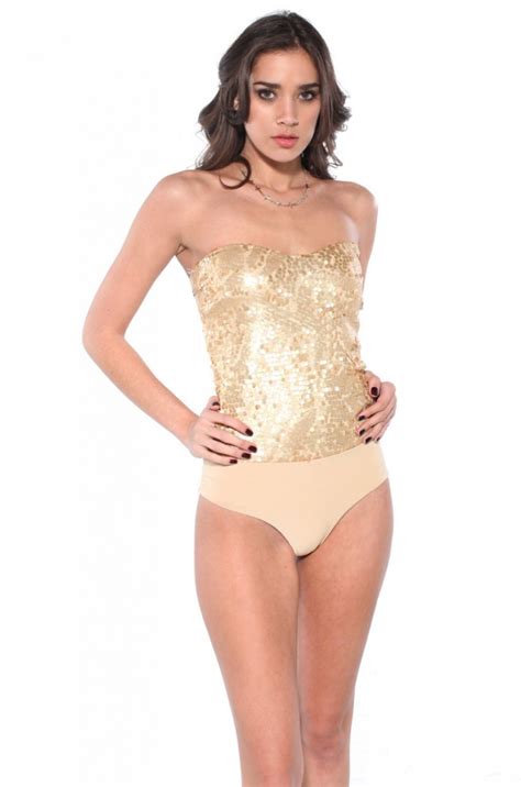 Lyst Akira Strapless Sequin Bodysuit In Metallic