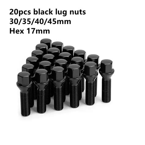 20pcs M14x125m14x15 Black Lug Bolts 17 Hex 30mm35mm 40mm45mm Thread Shank Length Wheel