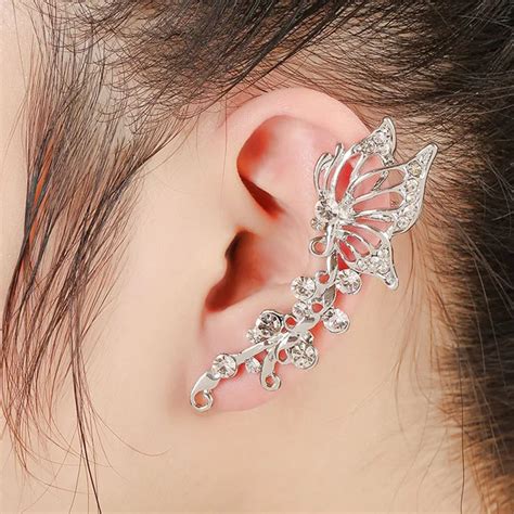 Unique Crystal Butterfly Ear Cuff Classic Rhinestones Flower Jewelry