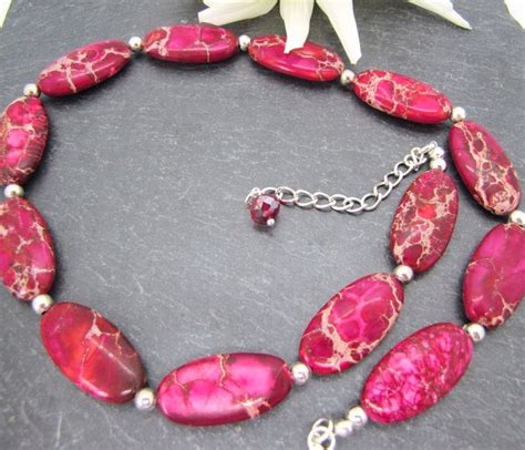 Imperial Red Jasper Gemstone Necklace Elongated Oval Stones Etsy UK