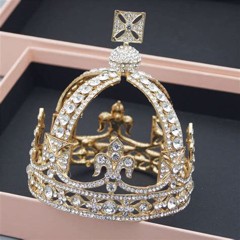 Royal Queen King Tiaras Crown Men Round Diadem Bridal Tiaras And