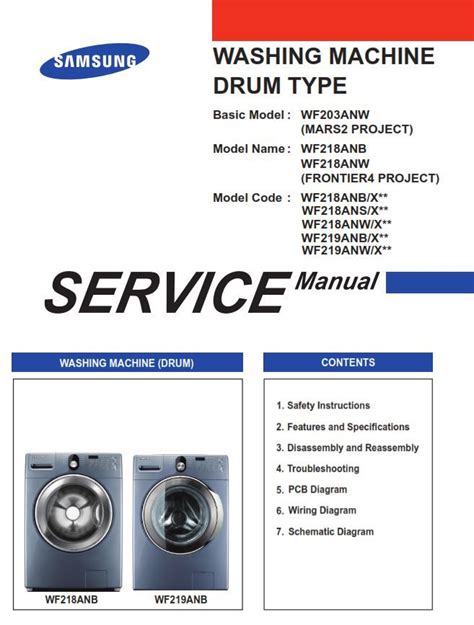 Samsung Wf219an Wf218an Washer Service Manual And Repair Instructions