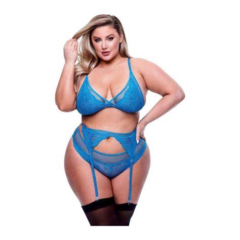 Queen Size Mesh Lingerie Set Blauw Sextoyland