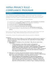 CW HIMS 745 Assignment 2 Docx HIPAA PRIVACY RULE COMPLIANCE