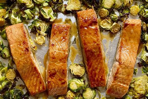 Sheet Pan Honey Mustard Salmon Shredded Brussels Sprouts