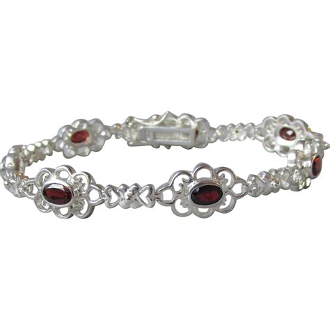 Lacy Vintage Sterling Silver And Garnet Bracelet From Crystazzle On Ruby Lane