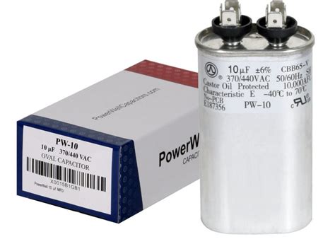 10 Uf Oval Run Capacitor 370 Or 440 VAC PowerWell Capacitors