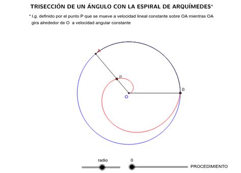 Trisección de un ángulo con la espiral de Arquímedes GeoGebra