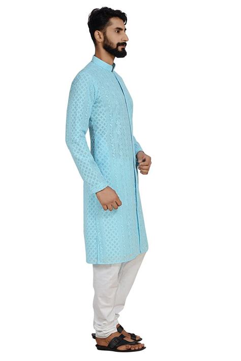 Blue Stylish And Fancy Lucknowi Embroidery Kurta Pyjama Shilpa