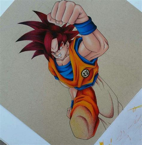 Ssj God Goku Colored Pencil Drawing Dragonballz Amino