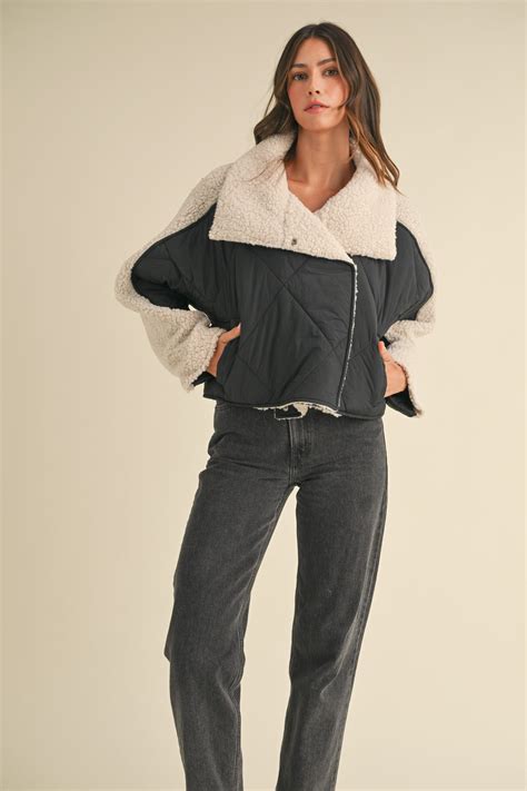 Fluffy Sherpa Quilted Jacket Cozy And Stylish Outerwear Evercado