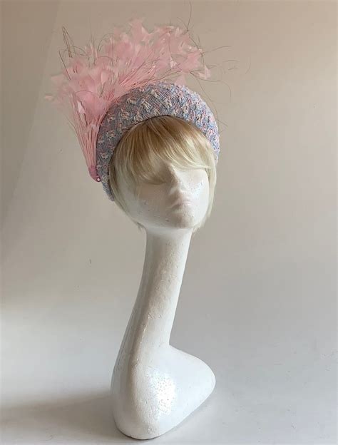 Bouclé Halo Hat In Powder Blue And Soft Pink Wit Many Pink Etsy