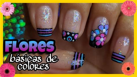 DECORACIÓN DE UÑAS FLORES LÍNEAS Y PUNTOS FÁCIL NailArt By Andy