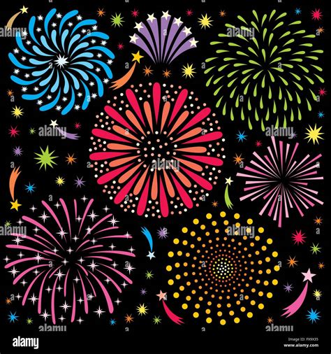 Cartoon Fireworks No Transparency And Gradients Used Stock Vector