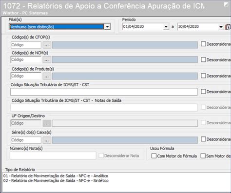 WINT Como emitir um relatório de vendas NFC e separado das vendas NF