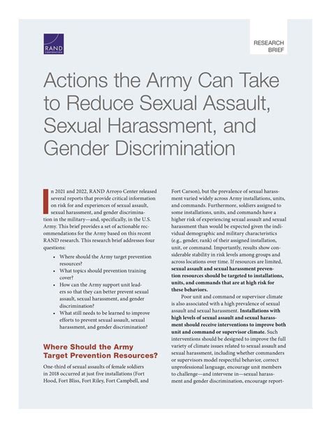 Actions The Army Can Take To Reduce Sexual Assault Sexual Harassment And Gender Discrimination