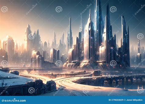 Beautiful Futuristic City Of The Future Winter Landscape