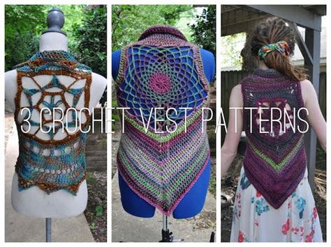 3 Crochet Pattern Pack 3 Mandala Vests Etsy