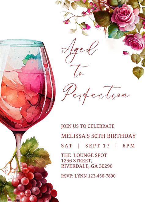 Editable Aged To Perfection Invitation Wine Birthday Invitation