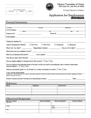 Fillable Online Oriontownship Employment Application 12 1 14 V5 Fax