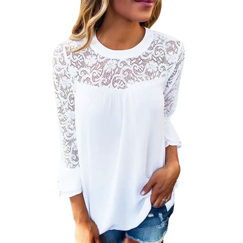 2017 Summer Women Top Long Sleeve Elegant White Lace Blouse Femme