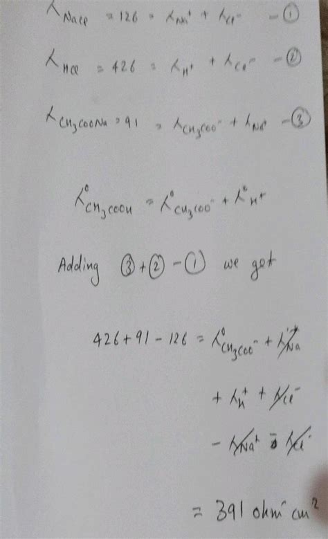 At K The Equivalent Conductivities At Infinite Dilution Of Hcl