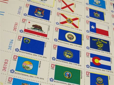 1776 1976 Sheet Of Unused Stamps Bicentennial State Flags Etsy