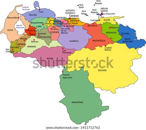 High Detailed Political Map Venezuela Regions Stock Vector Royalty