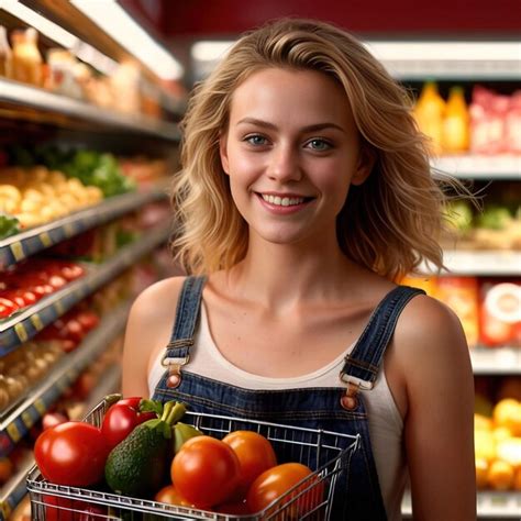 Premium Photo Woman Shopping For Groceries In Supermarket Store