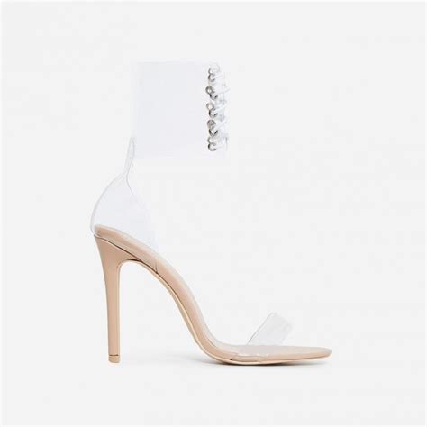EGO Passion Lace Up Perspex Heel In Nude Patent Shoes Post