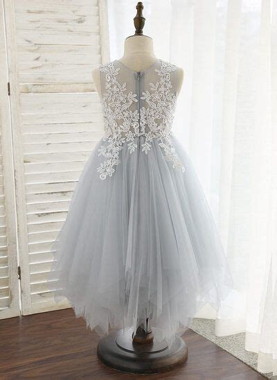 [us 63 00] A Line Tea Length Flower Girl Dress Tulle Lace Sleeveless