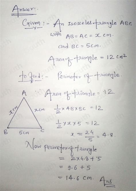 Solved 8 The Diagram Shows An Isosceles Triangle Diagram Not