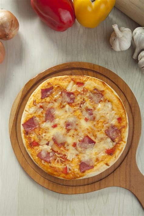 Smoke Beef Pizza With Chilli Sauce Stock Image Image Of Beef Wood 212957627