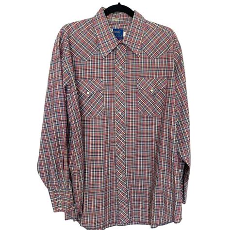 Panhandle Slim Shirts Vintage Panhandle Slim Red Blue Yellow Plaid Large Long Sleeve Pearl