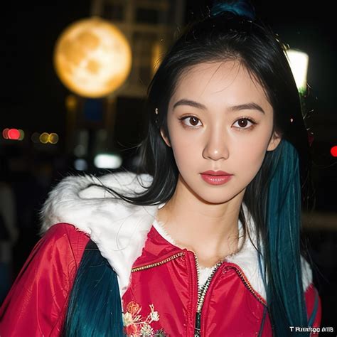 Premium Photo A Girl With Blue Hair Wearing A Red And White Jacket