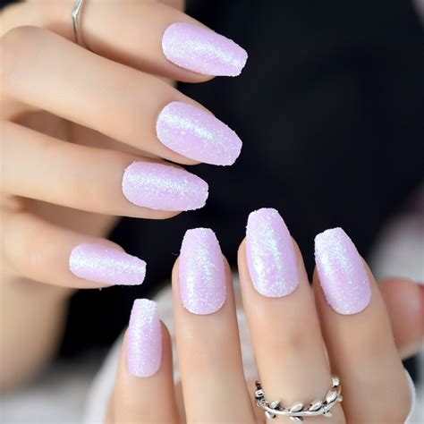 24pcs Light Purple Finished Nail Tips Glitter Decoration Medium Square False Fake Coffin Nails