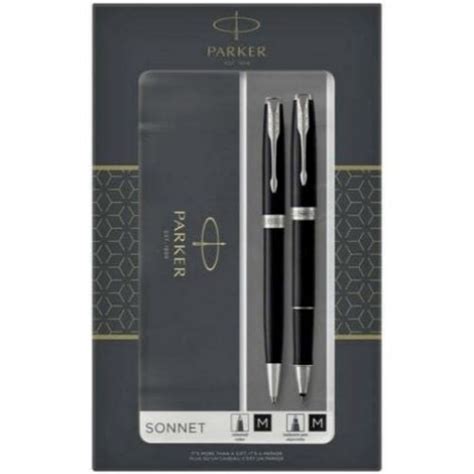 Parker Sonnet Duo Black Chrome Trim Rollerball Ballpen Set Colemans