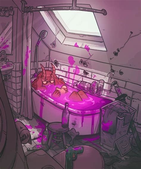 An Illustration Of A Bathtub Filled With Pink Liquid And Lots Of