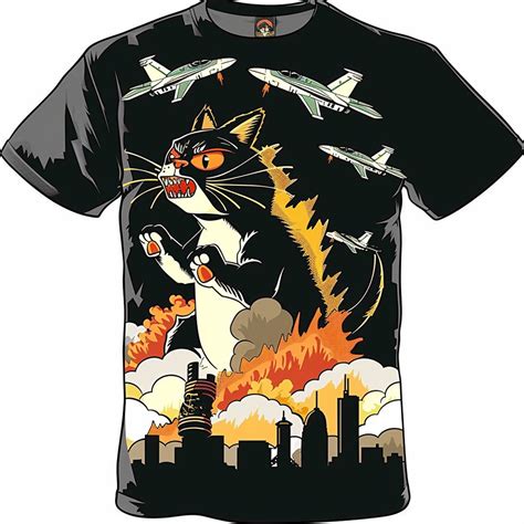 Roaring Feline Fury Black TShirt Designs Featuring Cartoon Cats