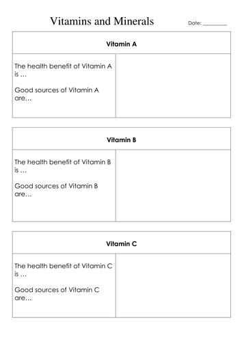 Vitamins And Minerals Make Your Own Flashcards Teaching Resources