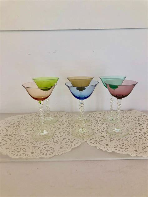 Vintage Cordial Glasses Sherry Glasses Martini Twisted Stem Multi