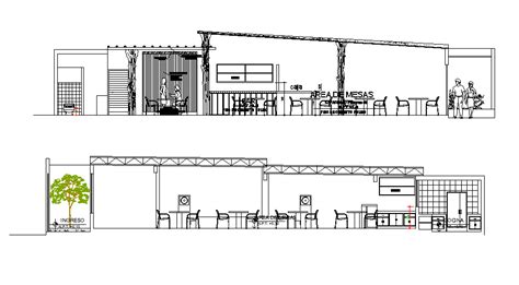 2d Cad Drawing Of Restaurant Building Elevation Autocad File Cadbull