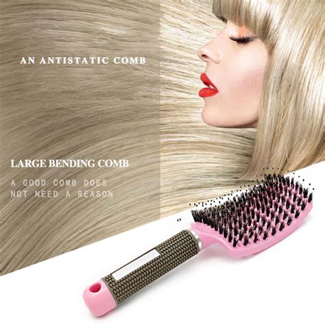 Buy Women Hair Scalp Massage Comb Bristle Nylon Hairbrush Wet Curly Detangle Hair Brush At