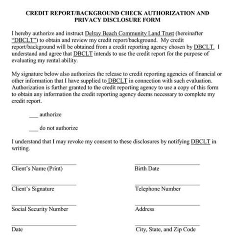 Credit Report Authorization Forms Printable Word Pdf