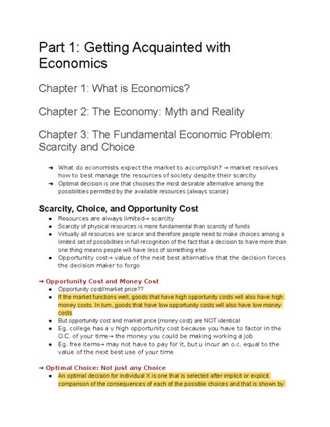 Econ Notes Part Getting Acquainted With Economics Chapter What