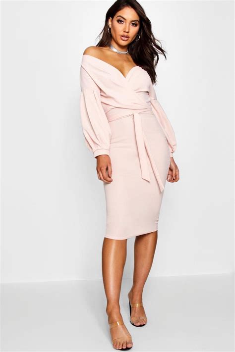 Off The Shoulder Wrap Midi Bodycon Dress