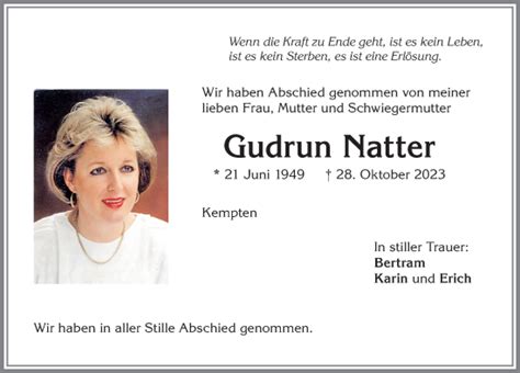 Traueranzeigen Von Gudrun Natter Allg Uer Zeitung