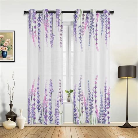 Rideau Plante Violet Lavande Aquarelle Fleur Hall Rideaux Pour Salon