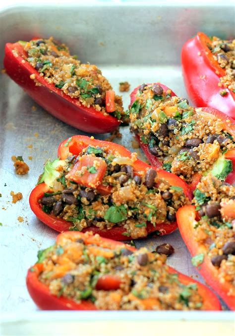 Black Bean Sweet Potato And Quinoa Stuffed Bell Peppers Ambitious Kitchen Recipe Stuffed