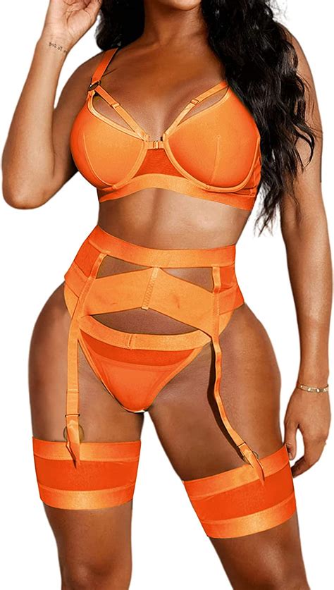 Aranmei Womens Sexy Lingerie Set With Garter Belt 4pc Underwire Bra